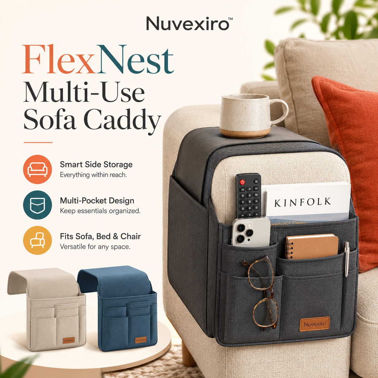 Nuvexiro™ FlexNest Multi-Use Sofa Caddy