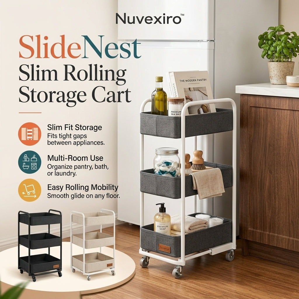 Nuvexiro™ SlideNest Slim Rolling Storage Cart
