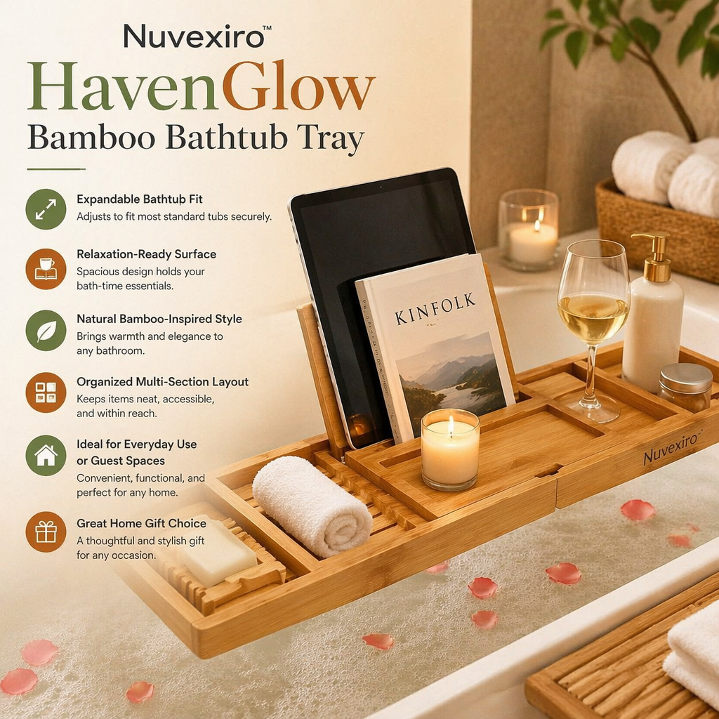 Nuvexiro™ HavenGlow Bamboo Bathtub Tray
